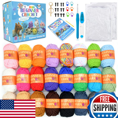 24 Pack Beginners Crochet Yarn Blue Green Pink Purple Yellow Rainbow Cotton Easy