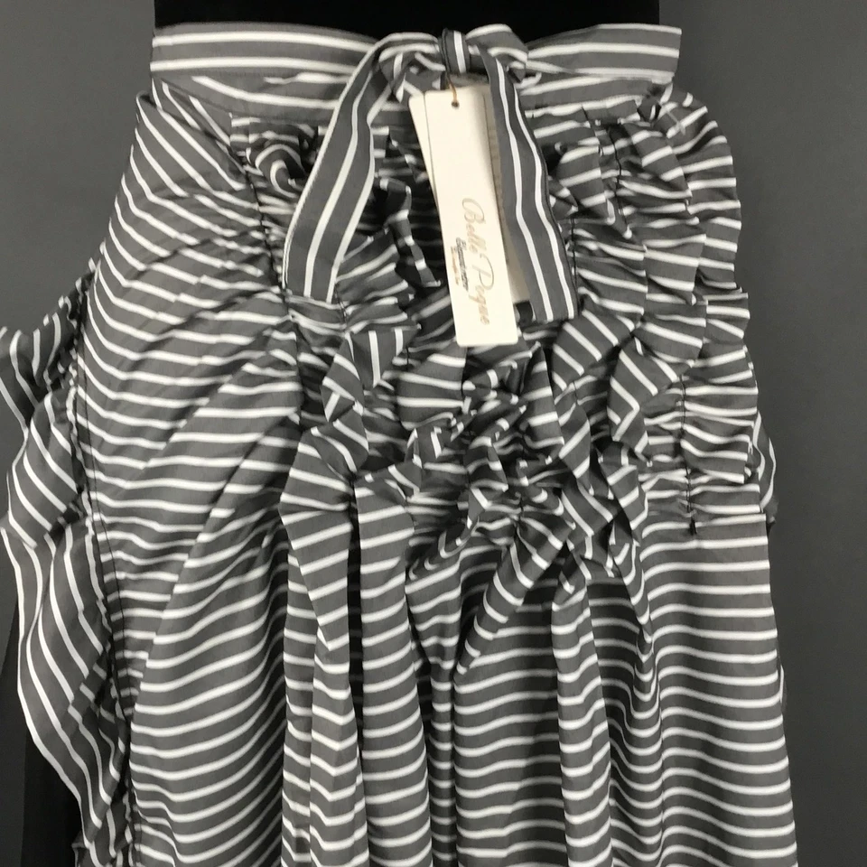 Saia Belle Poque Feminina XL Cinza Listra Envoltório Alta Baixa Steampunk Gótica Retrô - Imagem 3 de 4