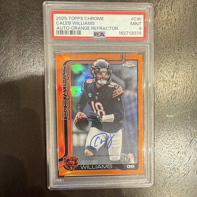 Topps 2025 Chrome Football Caleb Williams BA-CW Auto Orange Refractor /25 PSA 9