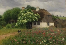 Hans Brendekilde Farmhouse with Meadow Flowers 1909 17"x 22" Archival Art Print