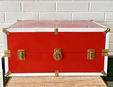Vintage Red Metal Latch Hinged Doll Trunk Wardrobe 1950's Decor 18"x8.75x8.75
