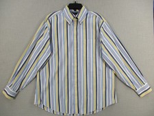 Tommy Hilfiger Mens Striped Button-Down Dress Shirt L 16.5 34-35 Yellow Blue Whi