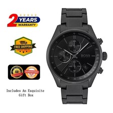 HUGO BOSS 1513676 MEN'S STAINLESS STEEL WATCH BLACK DIAL 44MM