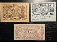 Post WWI Austrian Emergency Money 3 Banknotes and Packaging