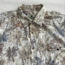 Island Shores Hawaiian Shirt XL Palm Tree Map Print Aloha Button Up Resort Wear
