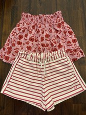 Vineyard Vines Girls'- Floral Smocked Waist Skirt Pink White Shorts- Size M