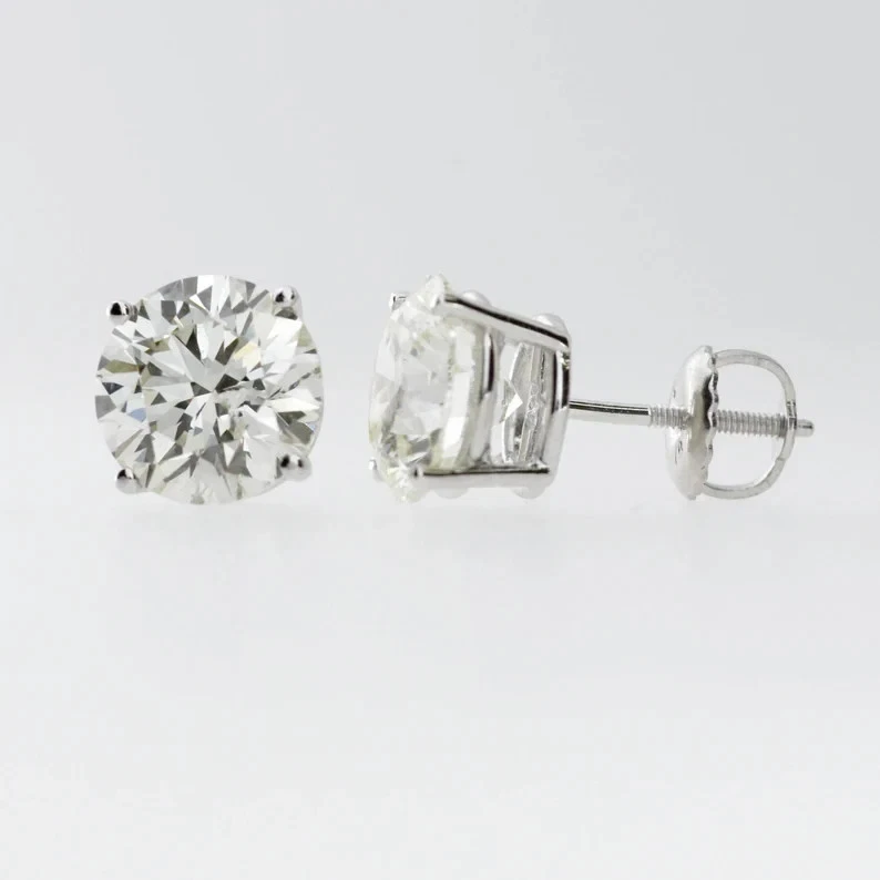 4 Ct Round-Cut VS1/G Lab Grown Diamond Solitaire Stud Earrings 14K Yellow Gold - Image 3 of 3