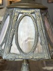 Art Nouveau slag glass table lamp with silver-plated metal base and frame — photo 8