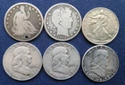 6X USA 90% Silver Half Dollar Coins!Seated Liberty, Barber, Walking Liberty coin