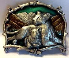 1995 Gap 4228 Great American Products Pewter Belt Buckle - Mountain Lion & Cub