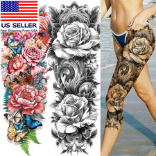 2 Sheets Large 3D Rose Peony Flower Tattoos Full Arm Temporary Tattoo Sleeve for
