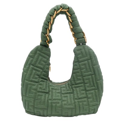 BALMAIN | Green Pillow Monogram Quilted Nylon Hobo Bag
