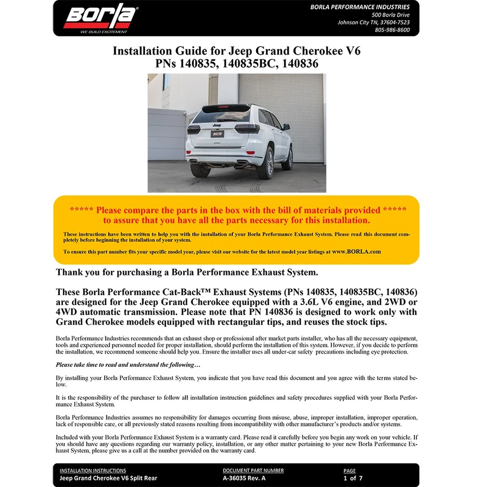 Escape traseiro Borla 140835 tipo S gato para 2014-21 Jeep Grand Cherokee WK2 3.6L V6 - Imagem 3 de 4