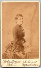 Antique CDV Circa 1880s Eastbourne Photo Gorgeous Lady In Dress London