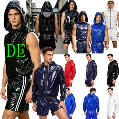 DE Herren 2pcs Set wasserdichte Trainingsanzug Kapuze Top und Sport Kurze Hose - Bild 1 von 4