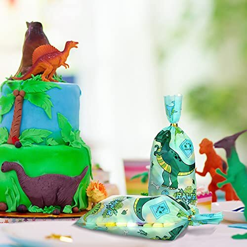 100 Pieces Dinosaur Cellophane Bags Party Candy Dino Theme Birthday Clear - Picture 6 of 8