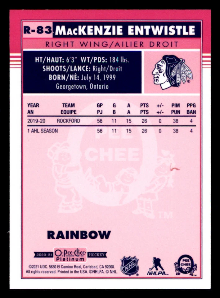 2020-21 O-Pee-Chee Platinum Retro Rainbow #R83 MacKenzie Entwistle - Image 2 of 2