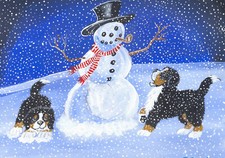 Bernese Mountain dog print 8 x 10 , " Snowman l " Signed by artist