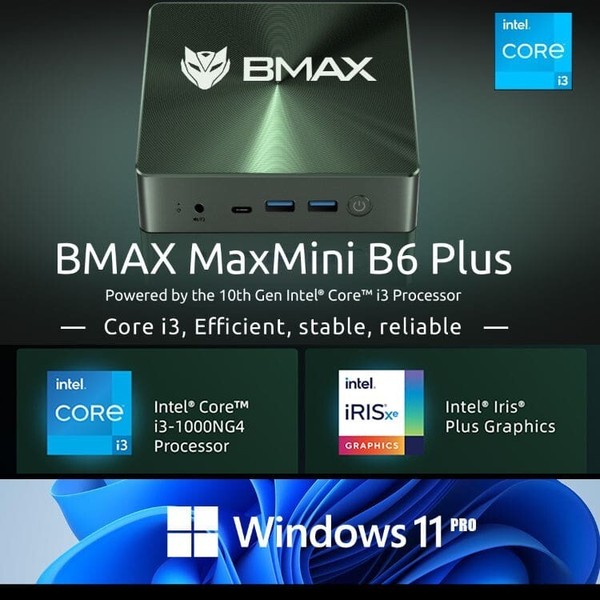 Mini PC BMAX B6 Plus Intel i3-1000NG4 (hasta 3,2GHZ) 12 GB RAM 512 GB SSD Win 11