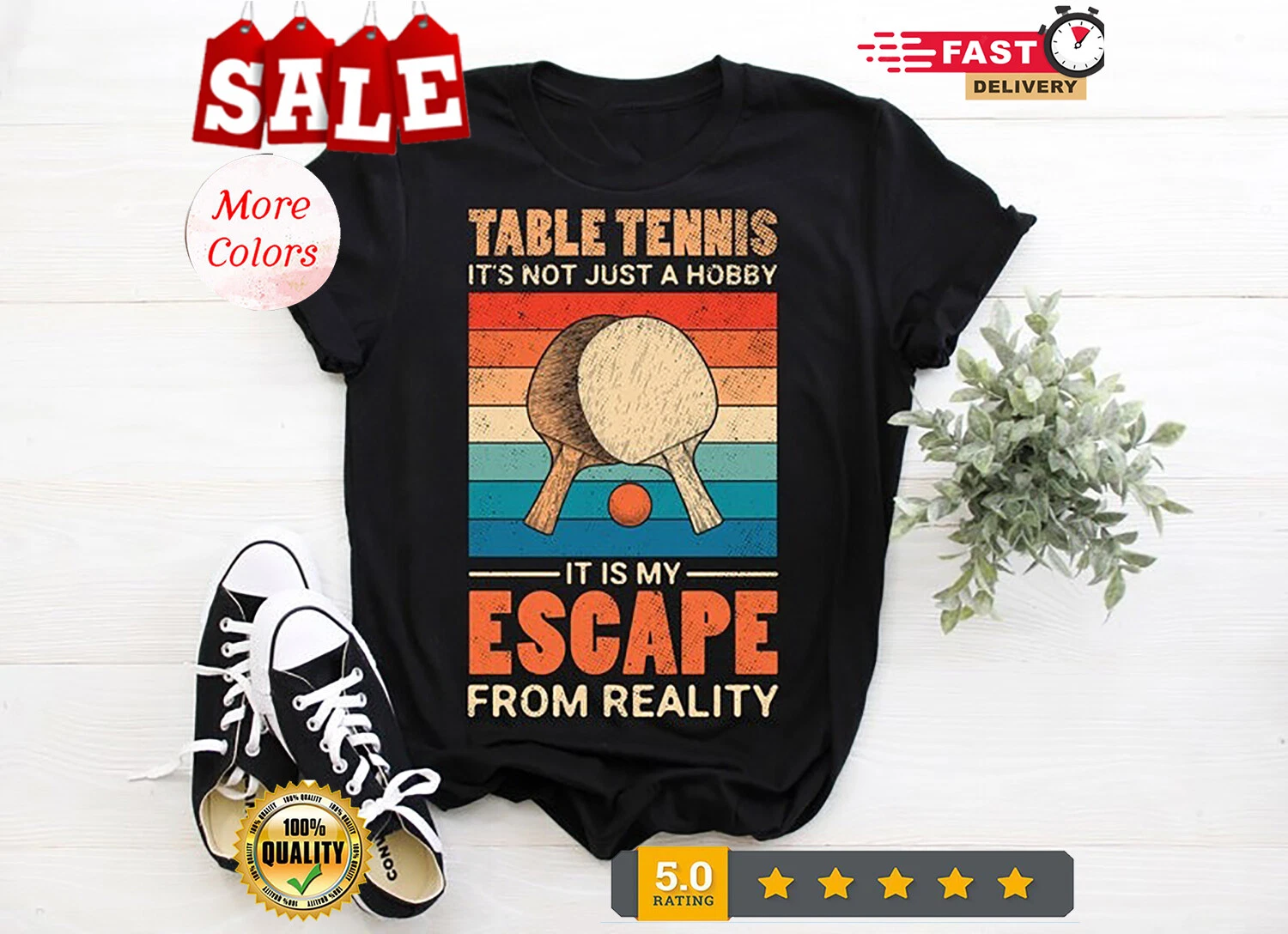 Vintage Retro Ping Pong Lover Funny Graphic T-Shirt