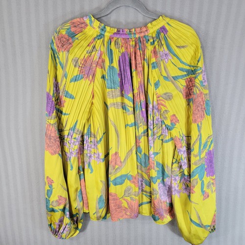 Current Air Damen Blumen Plissee Bluse Oberteil mittellang Ballonärmel Boho - Bild 10 von 10