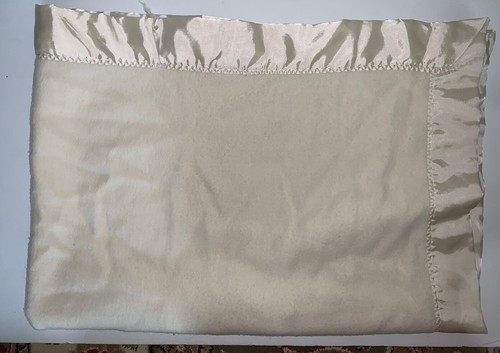Vintage Disney Baby Blanket USA Acrylic Satin Trim Off White Cream 48”x38” Solid