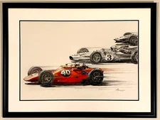 Indianapolis 500 painting by Volpe, STP Turbine Car, Parnelli Jones, Indy Amoco
