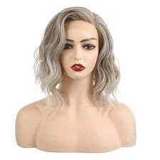 Onedor Shoulder Length Side Part Lace Front Short Wavy Hair Bob Wigs for Women