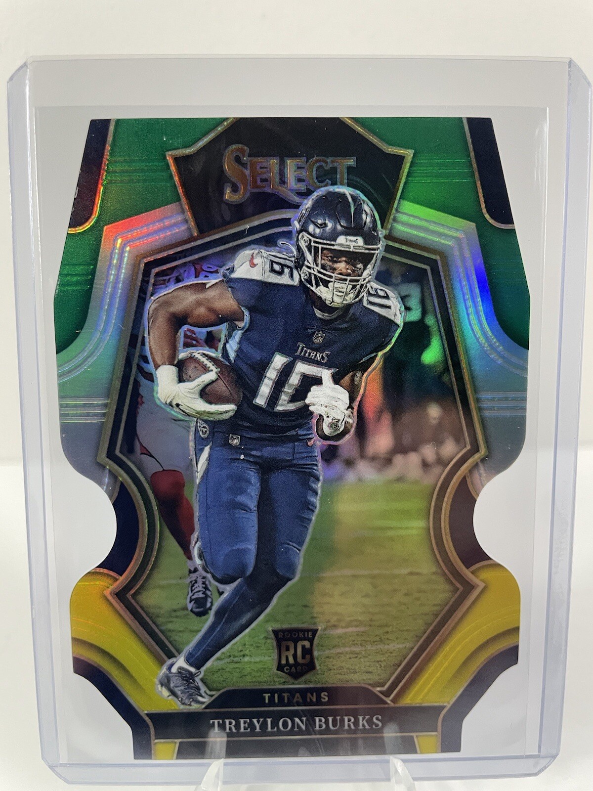 2022 Select Treylon Burks RC Premier Level Green And Yellow Prizm Rookie Die Cut