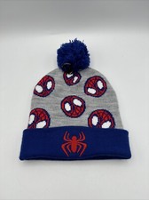 NEW Spider-Man Embroidered Beanie Marvel Black Bioworld Pom Pom Gray Blue Red