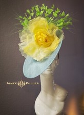 Kentucky Derby Hat Apple Green Yellow Rose Soft Blue Fascinator Mother of Bride