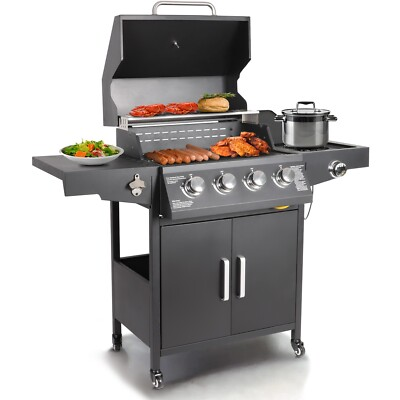 #ad Propane Gas Grill 4 Burners a Side Burner Steel Grill Cart Outdoor Cooking BBQ $229.99