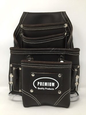 Leather Gold  PREMIUM  ,Ten Pocket, Oil Tanned, Tool Pouch, With, Hammer Holders