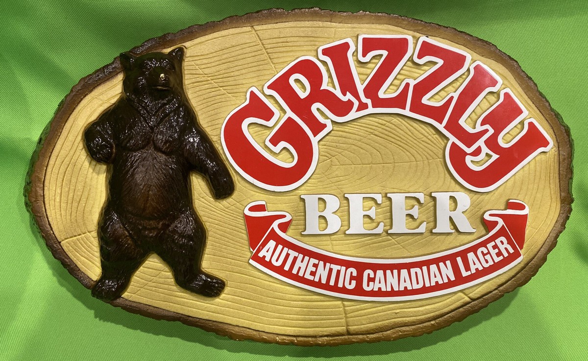 Grizzly Beer Canadian Lager VTG Bear Sign Man Cave Advertising