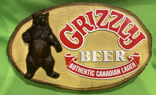 Grizzly Beer Canadian Lager VTG Bear Sign Man Cave Advertising. Man Cave