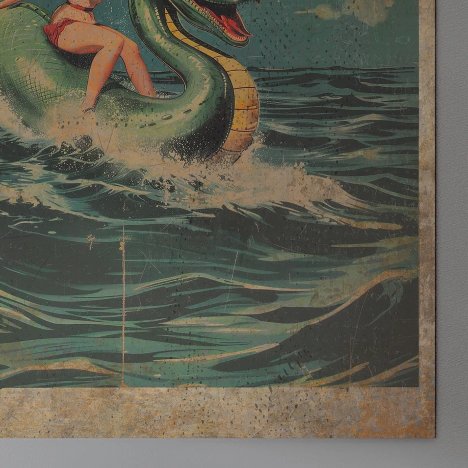 Vintage LOCH NESS MONSTER Wall Art, Nessie Pinup Girl Nautical Cryptid Decor - Image 3 of 4