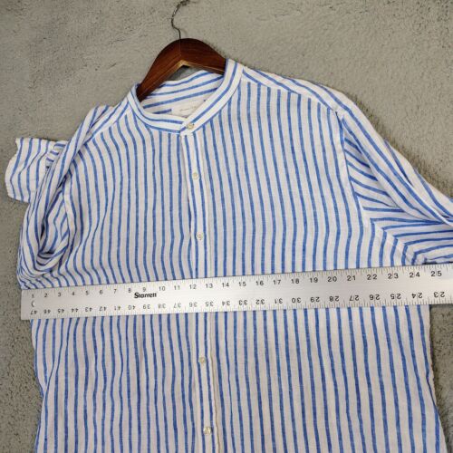 Massimo Dutti Shirt Men's 2XL White Blue Striped 100% Linen Preppy Vacation - Picture 10 of 13
