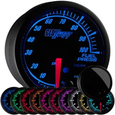 52mm GlowShift Black Elite 10 Color Diesel 100psi Fuel Pressure Gauge w Alert