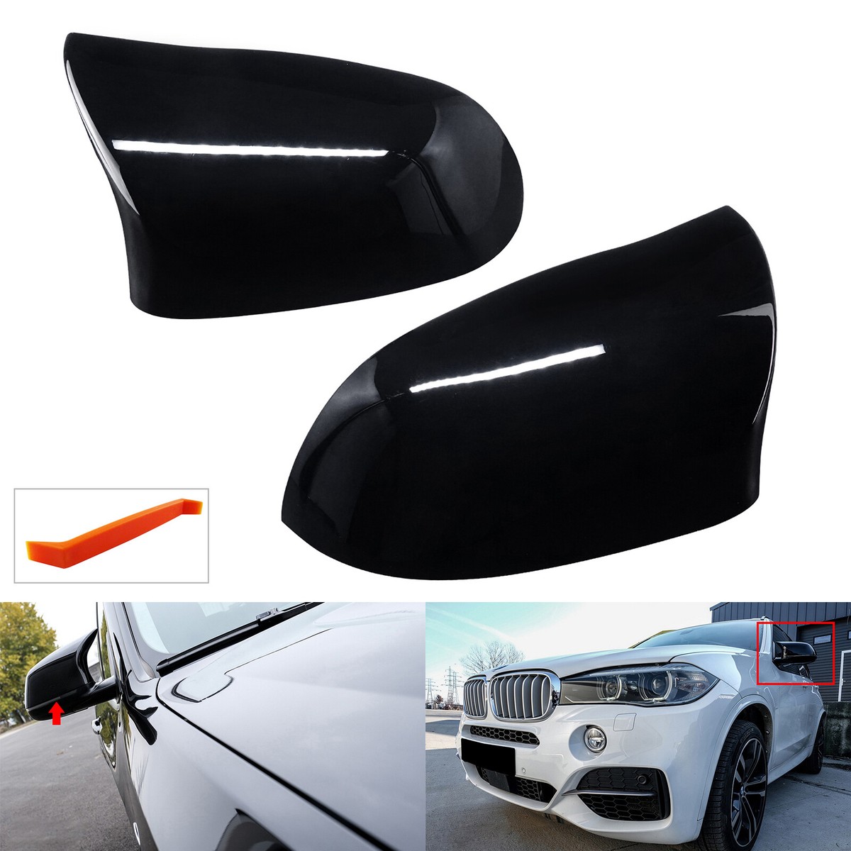 L+R Außenspiegelkappen Schwarz 51167365113/7365114 für BMW X5 F15  