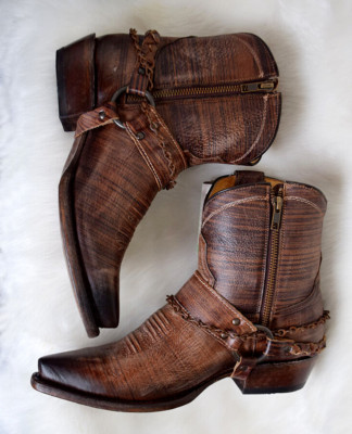 Roper SELAH Harness Leather Brown Boots Women's Size 8 Snip Toe Shorty, NEW