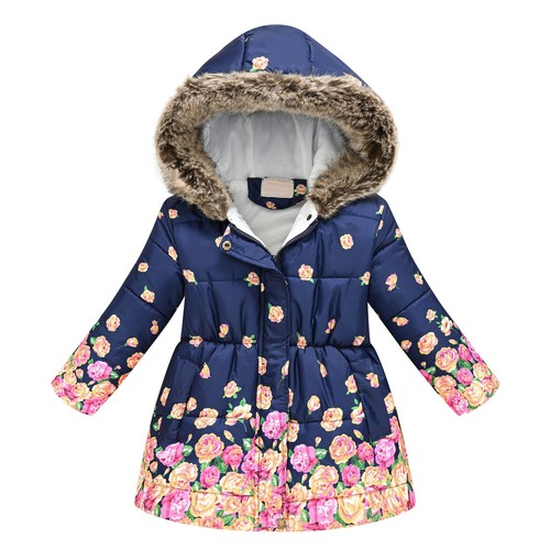 Toddler Kids Girls Winter Long Sleeve Warm Hooded Floral Down Coat Padded Paraks - Picture 12 of 15