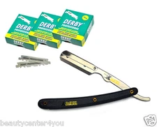 CS101B Stainless Steel Professional Straight Edge Barber Razor +300 Derby Blades