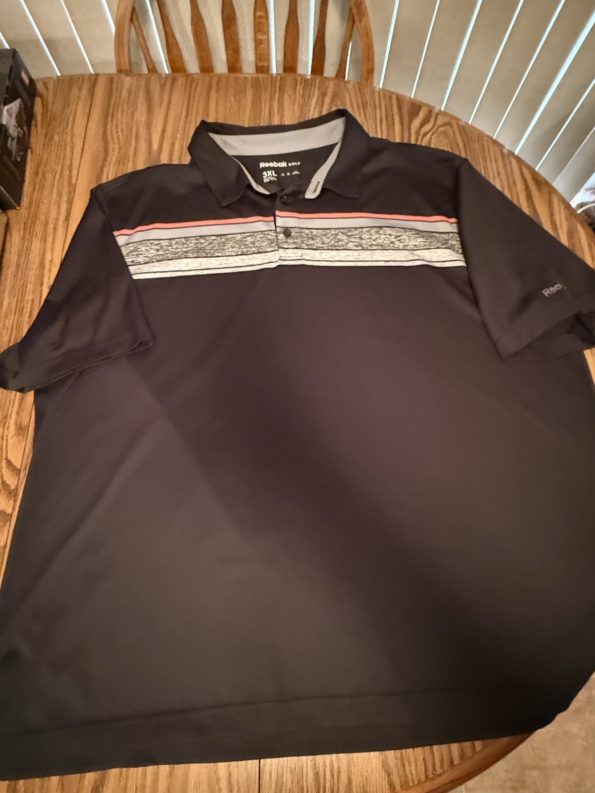 Reebok Golf Men's 3XL Polo Shirt Black Gray Pink Striped Short Sleeve thumbnail 2