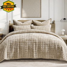 RECYCO Luxury Velvet Quilt Set Full Queen Size Bedding Sets, Ultra Soft Velve...