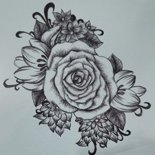 DaLin 4 Sheets Temporary Tattoos for Men /Women Flowers Collection Black Rose