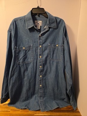 Camel Men's XL 100% Cotten Denim Long Sleeve Embroidered  Shirt