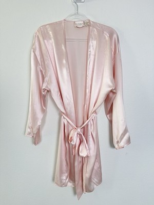 Victoria s Secret Gold Label 100% Silk Robe Kimono Women s M/L Baby Pink Satin