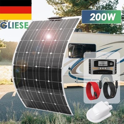 200W Flexibel Solarpanel Kit für Wohnwagen Wohnmobil Boot + Montage Junction Box