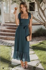 Show Me Your MuMu Claire Dress Emerald Chiffon Midi Bridesmaid X-Small Nwt