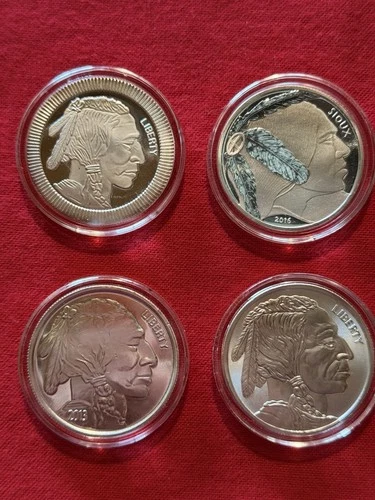 Lot of 4-1oz Indian Head .999 Fine Silver Rounds,Assorted